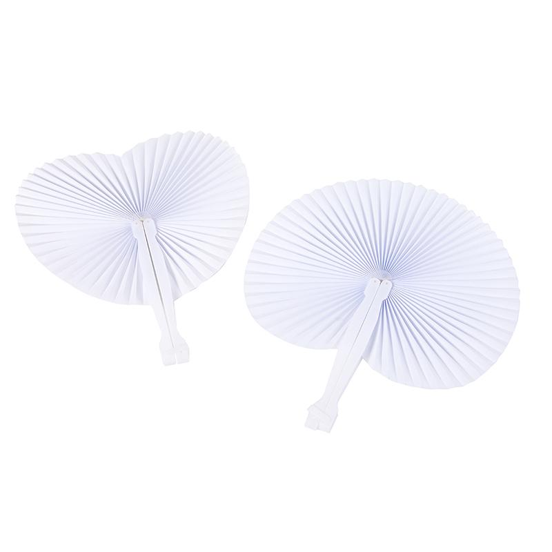 White Folding Paper Fans Heart Shaped Assortment With Plastic Handle For Diy Wedding Favor Party Bag Filler