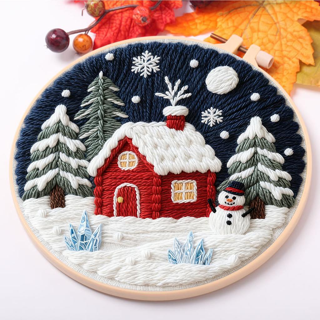 Christmas DIY Embroidery Kit with Embroidery Hoop Hand Sewing Kit 29x29cm Starter Embroidery Kit for Beginners Craft Lovers Gift