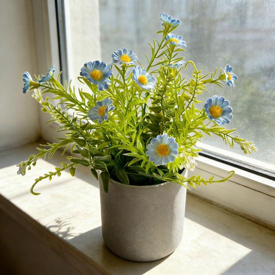Potted Artificial Flower Spring Fake Wildflowers in Vase Small Realistic Faux Flower Decor