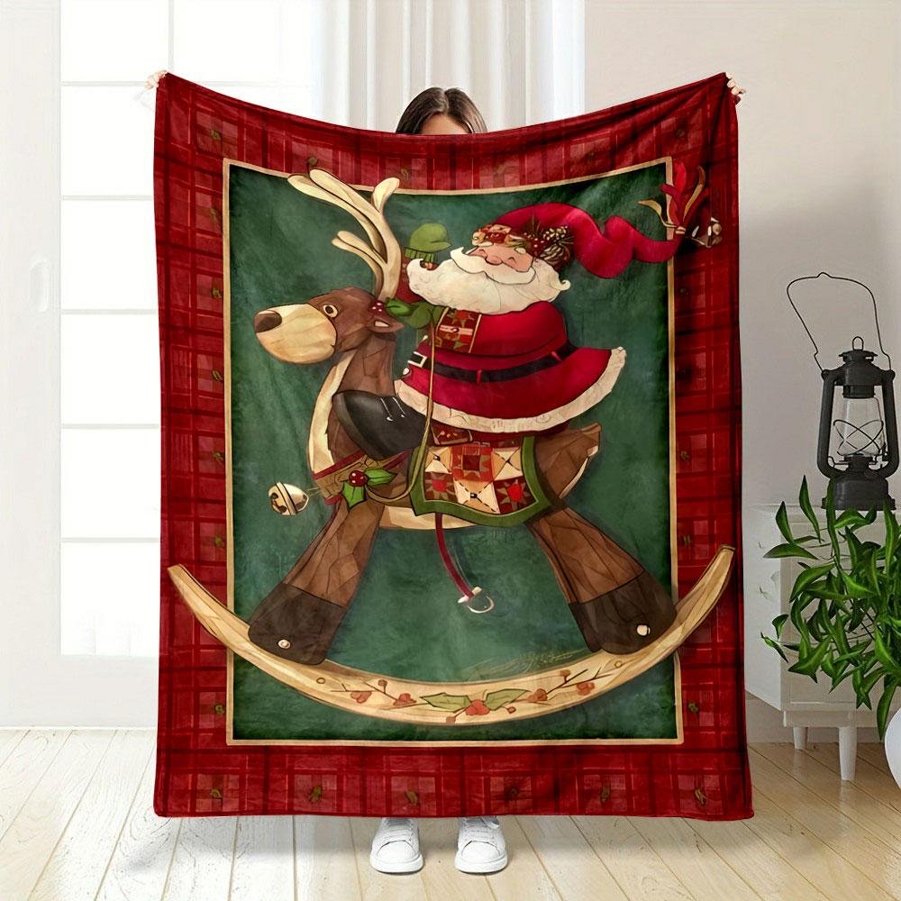 Santa Claus Rocking Reindeer Christmas Blanket bedroom Blanket for Livingroom Couch lunch break Soft throw for Friend's festival Gift
