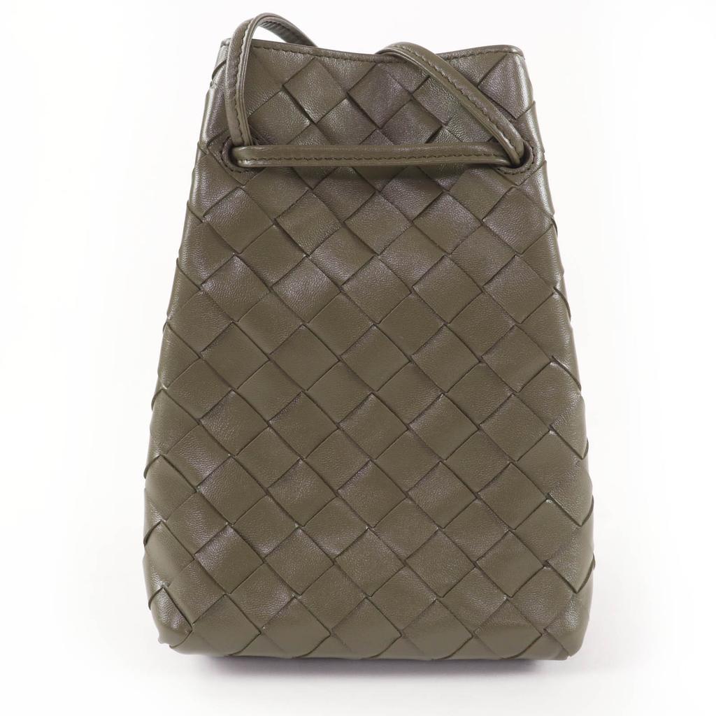 Excelente Bolsa de Ombro BOTTEGAVENETA Couro INTRECCIATO couro cáqui Feminina Usada