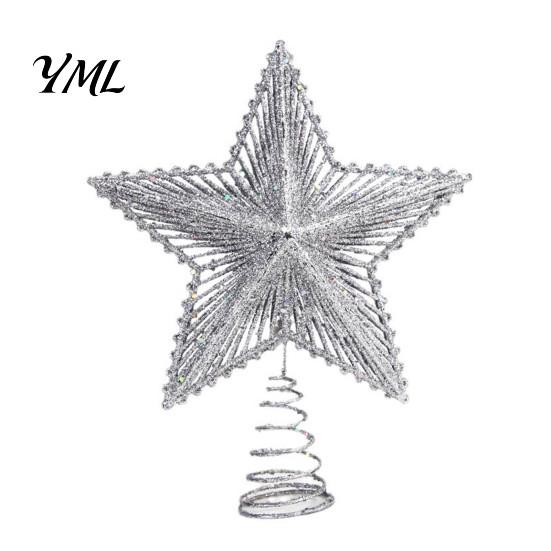 Holiday Party Ornament Glitter Star Christmas Tree Topper, Hollow Treetop Ornament, Gold Silver Sparkling Decoration for Home Decor