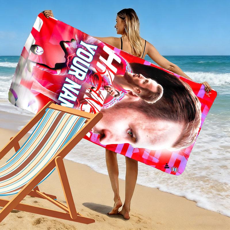 Custom Soccer Print Beach Towel, Large Soft Quick Dry Towel for Beach Camping Swimming