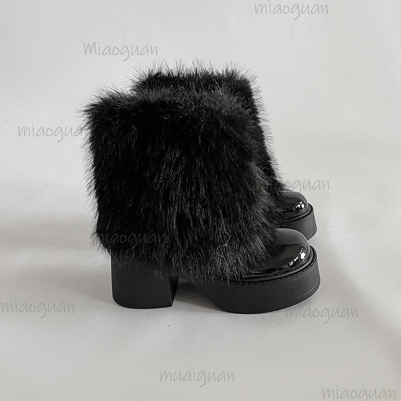 Fashion Fashion Thick Bottom Fur Pants Short Boots Women's Autumn Winter Ankle Boots Bottes Femmes Black Beige Botines De Mujer Size 35