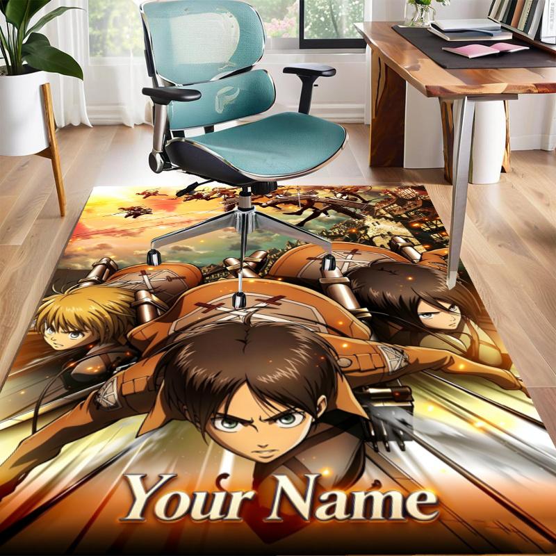 Attack on Titan Design Area Rug Personalized Name- Non-Slip, Soft & Cozy Floor Mat for Living Room, Office - Indoor/Outdoor Carpet