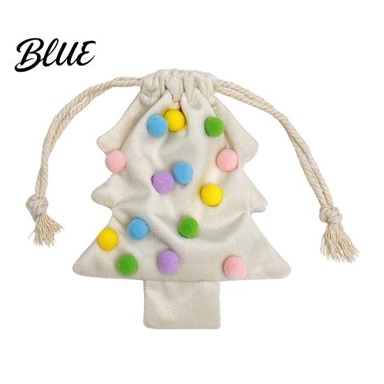 Seasonal Hanging Tree Small Trinket Bag Plush Drawstring Gift Accents Christmas Pom Bell Bags