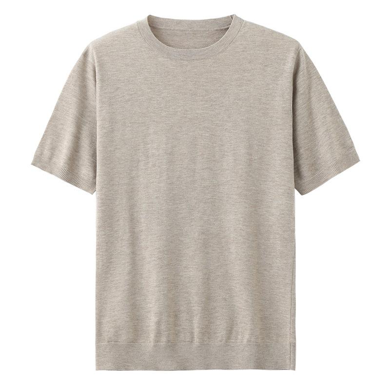 Men S Worsted Wool Short Sleeve T-Shirt Crew Neck Pullover Casual Loose Bottom Shirt Knitted Short Sleeve Thin Sweater M верблюд