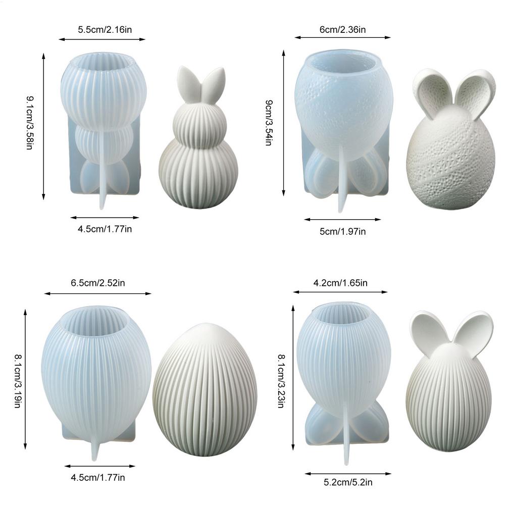 

4pcs Easter Silicone Candle Molds Bunny Egg Chocolate Soap Resin Casting Mould for DIY Holiday Craft Ornament Home Decor
