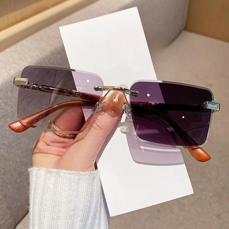 Rimless Cut-Edge Square Photochromic Sunglasses Fashion Sun Glasses with UV400 Protection for Outdoor Daily Wear