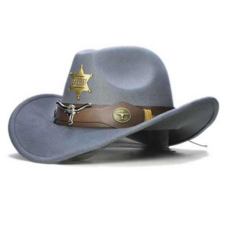 Vintage Cowhead Star Badge Western Cowboy Hat With Wide Brim For Adults And Kids