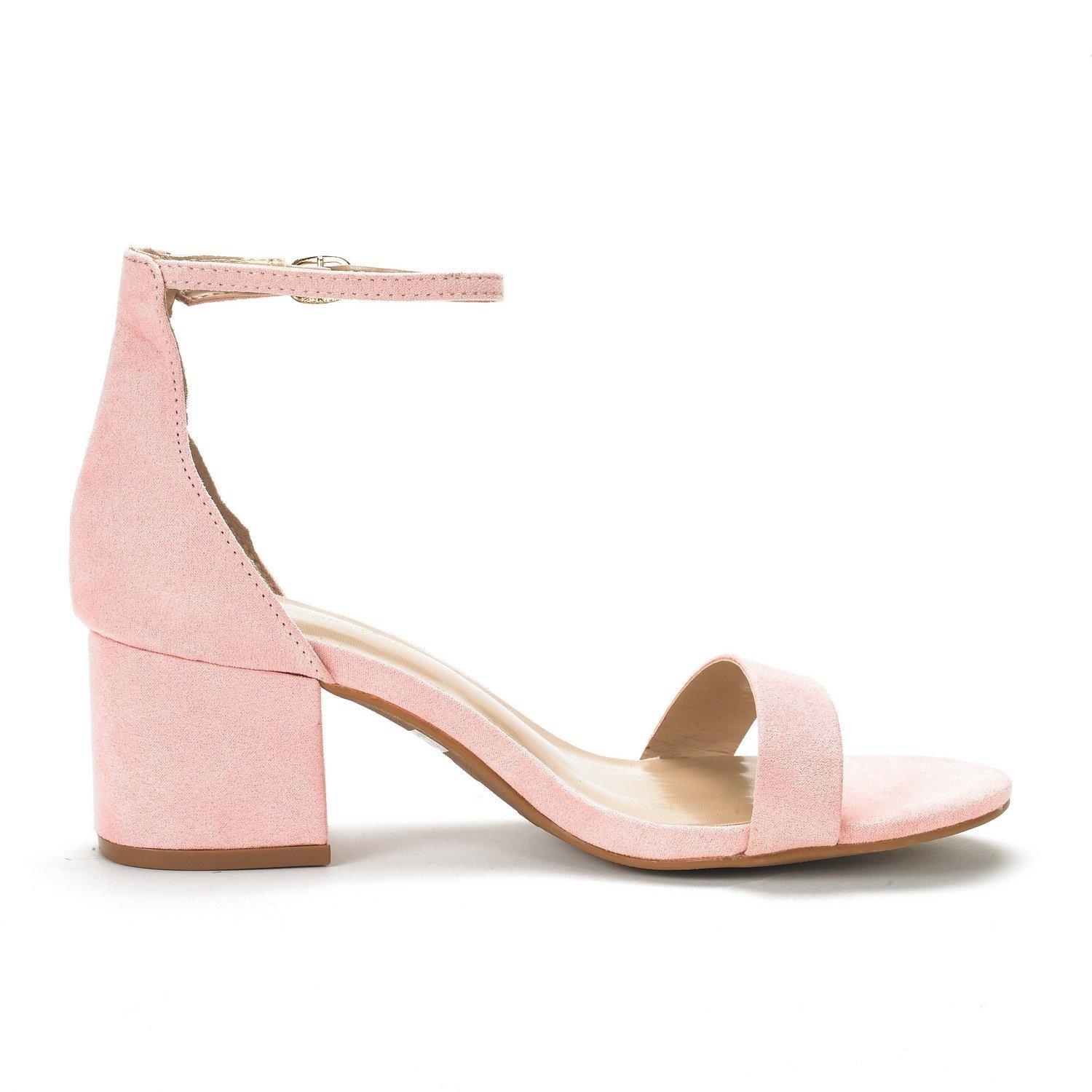 

LOSLANDIFEN Жіночі босоніжки з відкритим носком на стійкому середньому підборі Повсякденні жіночі босоніжки Чорні Бежеві Універсальні Жіночі туфлі 42 рожевий