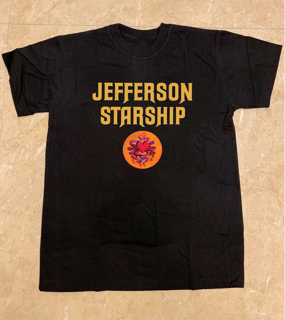 Jefferson Starship Band Logo Black Cotton Shirt Full size S-5XL TH150 M