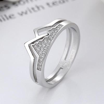 Mountain & Sea Sterling Silver Couple Rings: 925 Silver with Diamonds, Stylish, Unique & Simple Women's Ring