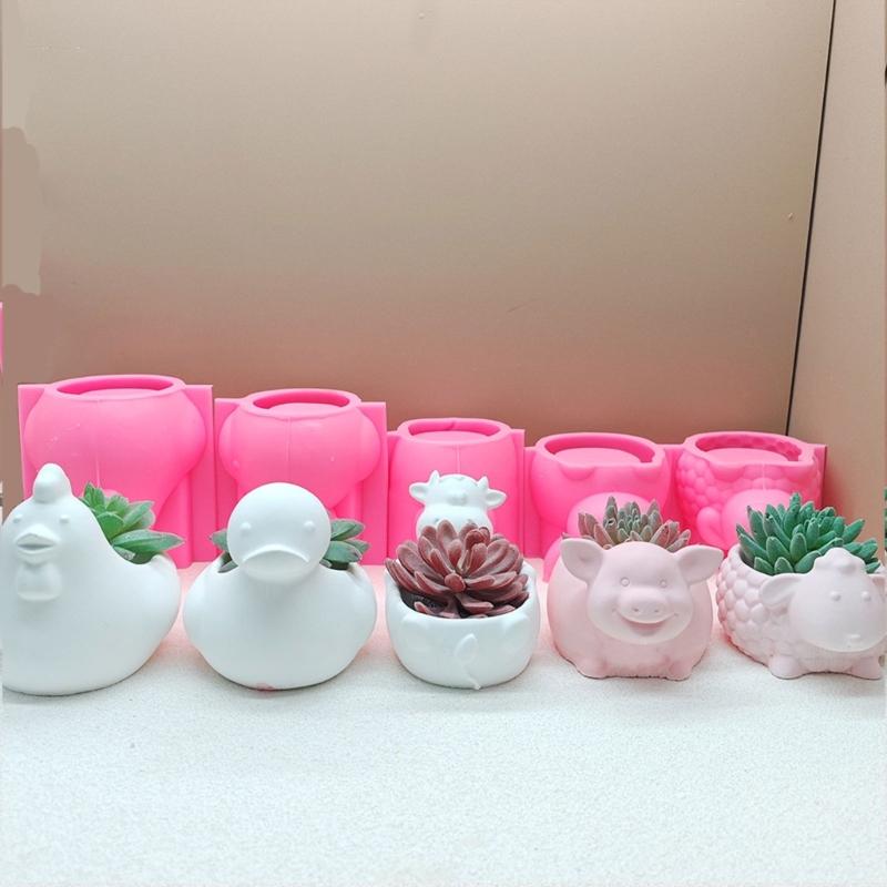 Cow Duck Chick Sheep Animal Shaped Silicone Moulds for Epoxy Resin, Tealight Holder Candle Container Home Decoration