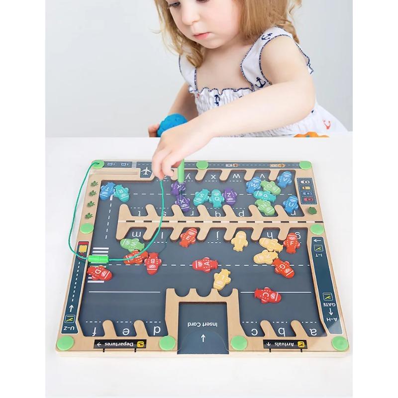 Magnetic Alphabet Board Montessori Magnetic Alphabet Maze Puzzle Parking Lot Puzzle For Children Preschool Magnetic Sorting Game