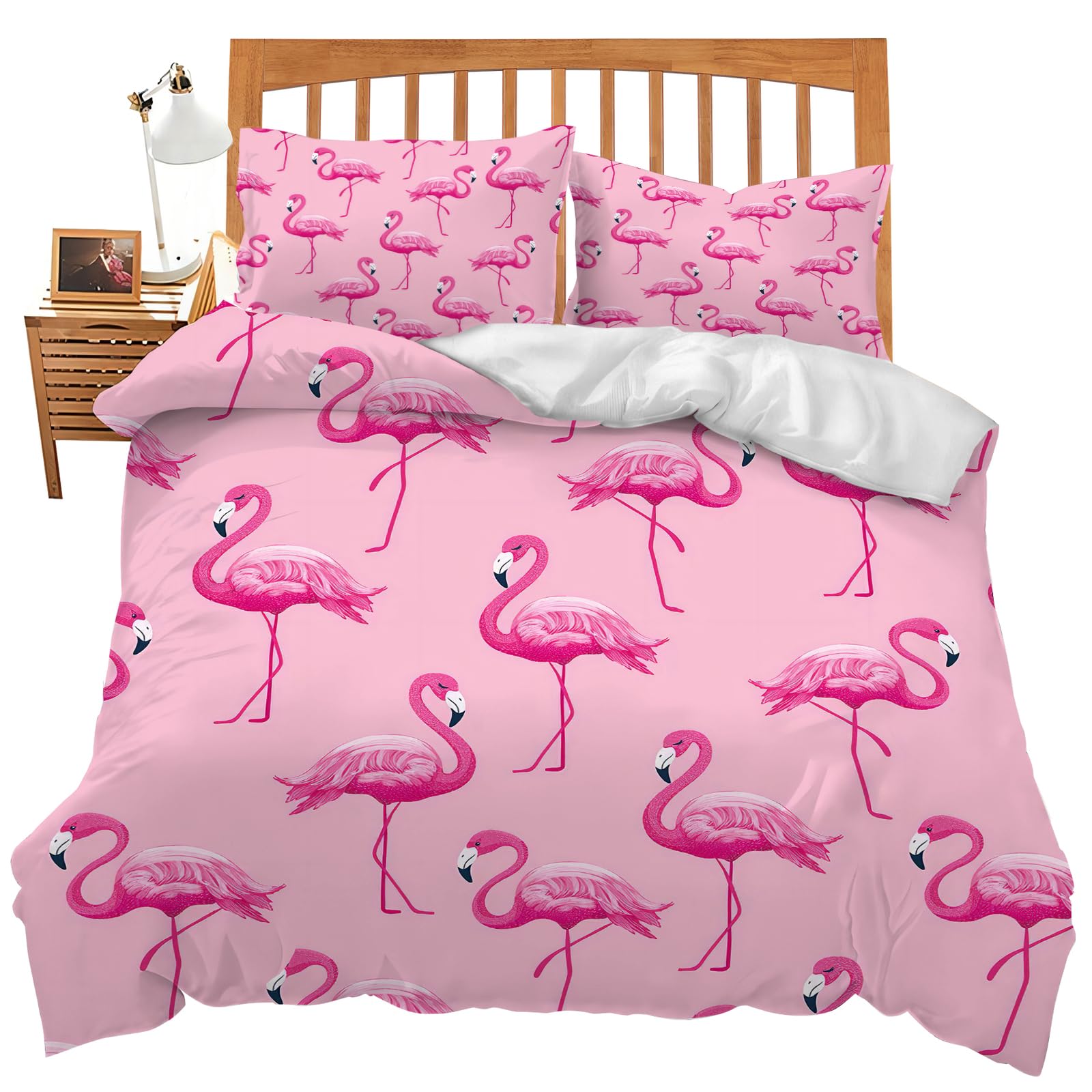 

Flamingo Duvet Cover Set Tropical Animal Flamingo Pattern Bedding Set for Kids Boys Girls Soft Microfiber King Comforter Cover EU Single(135x200cm)