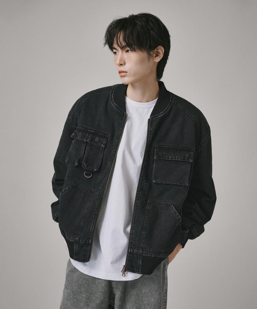 Verdnt Boa Fleece Denim Bomber Jacket [Black]
