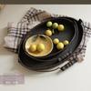 Handle Metal Storage Trays Classical Relief Printing Rotundity Ellipse Plate Delicious Food Dessert Photography Decoration Prop