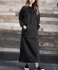 Herbst und Winter neue lockere Strick-Kapuzen-Langkleid Fleece-Pullover Freizeit-Modekleid große Tasche Rock