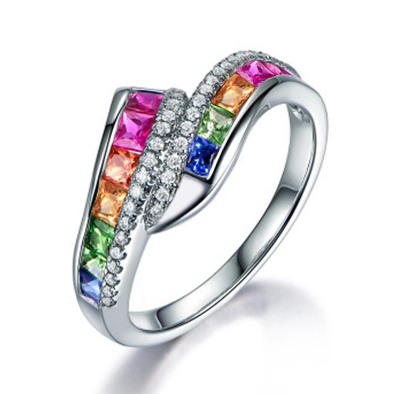 

Уникальное кольцо-перстень радужной расцветки для женщин, модное кольцо для помолвки, новые украшения, аксессуары с блестящим кубическим цирконием 6
