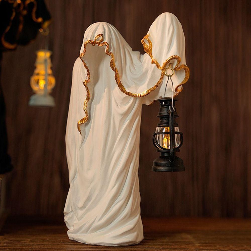 Resin Hell Mailman Lantern Decorative Scary Eerie Glow Ghost Figurine with Lantern Halloween Figurine Haunted House