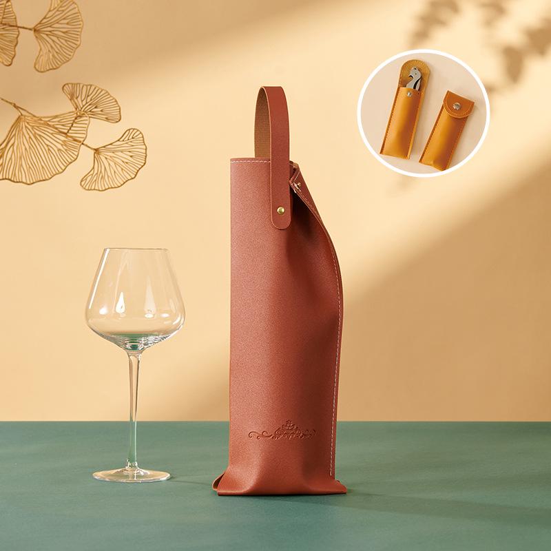 Luxury Customizable Red Wine Leather Gift Bag for Single Bottle