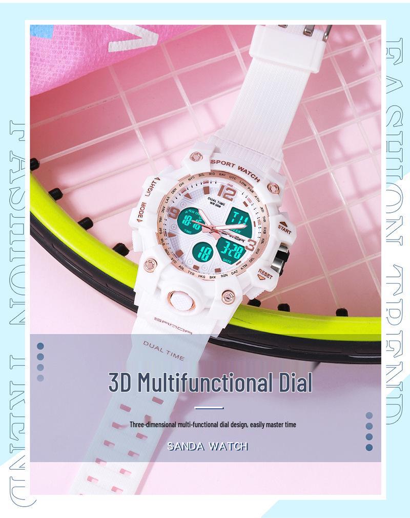 Sanda Fashion Dual Display Men's and Women's Waterproof Luminous Sports Watch