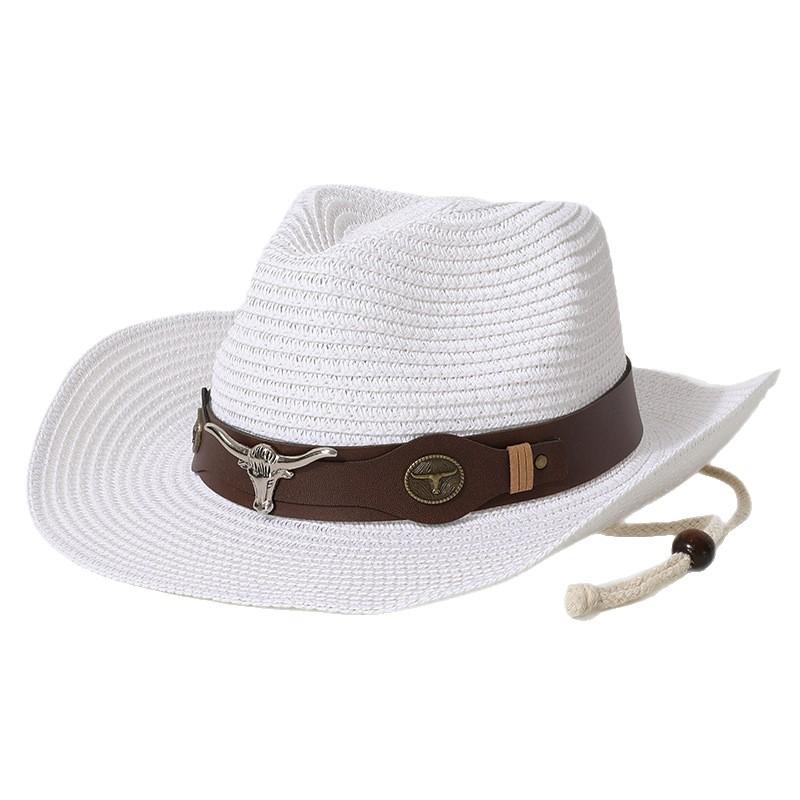 Vintage Western Straw Cowboy Hat Unisex With Belt Buckle Decoration Outdoor Beach Vacation Wide Brim Sun Hat Holiday Gift