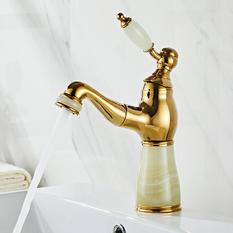 Rose Gold Bathroom Basin Faucets Jade Washroom Basin Sink Tap Mixer Hot Cold Faucet Pull Out Sink Faucet