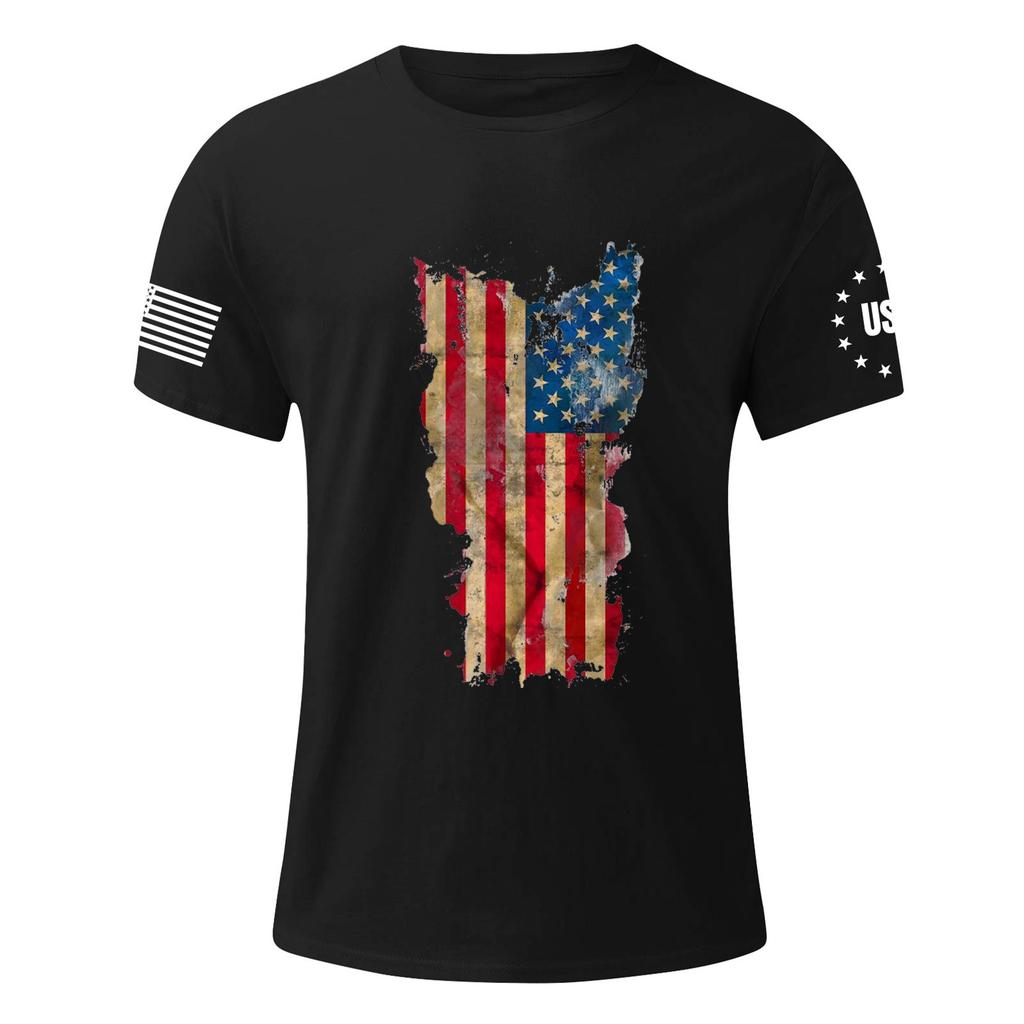 Męska Modna Codzienna Koszulka z Nadrukiem Dnia Niepodległości z Okrągłym Dekoltem i Krótkim Rękawem