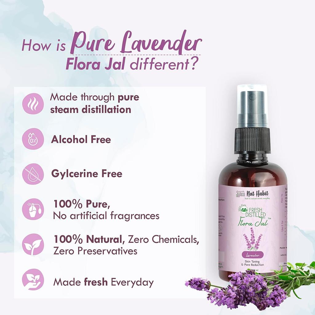 Nat Habit Pure Lavender Water Face Mist For Skin Hydration And Oil Control Ayurvedic Steam Distilled Toner Spray Pack of 2, 100 Ml