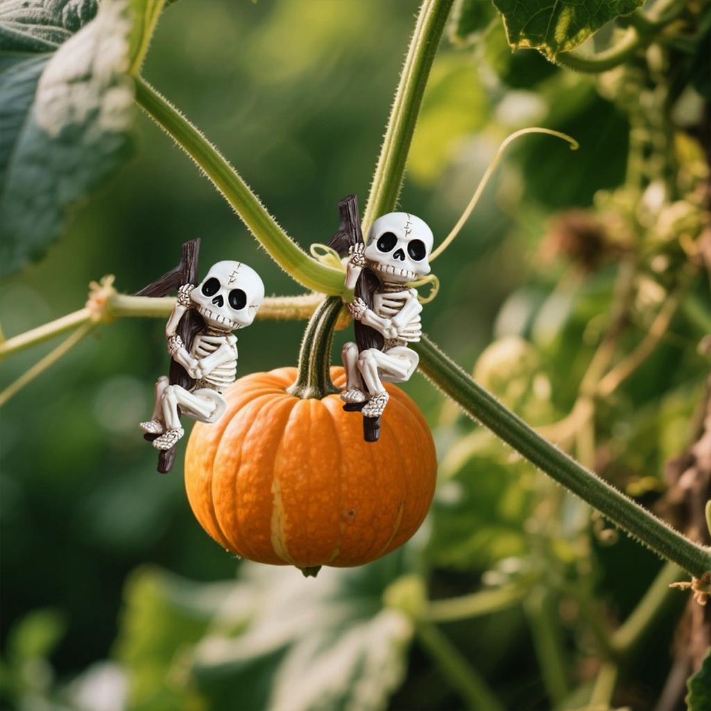 Halloween Skeleton Garden Statue Skeleton Holding Branch Funny Spooky Flowerpot Decor for Shelf Table Outdoor Garden