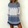 Women's Fashion Casual Geometric Print Long Sleeve Neck Dress for Everyday Wear