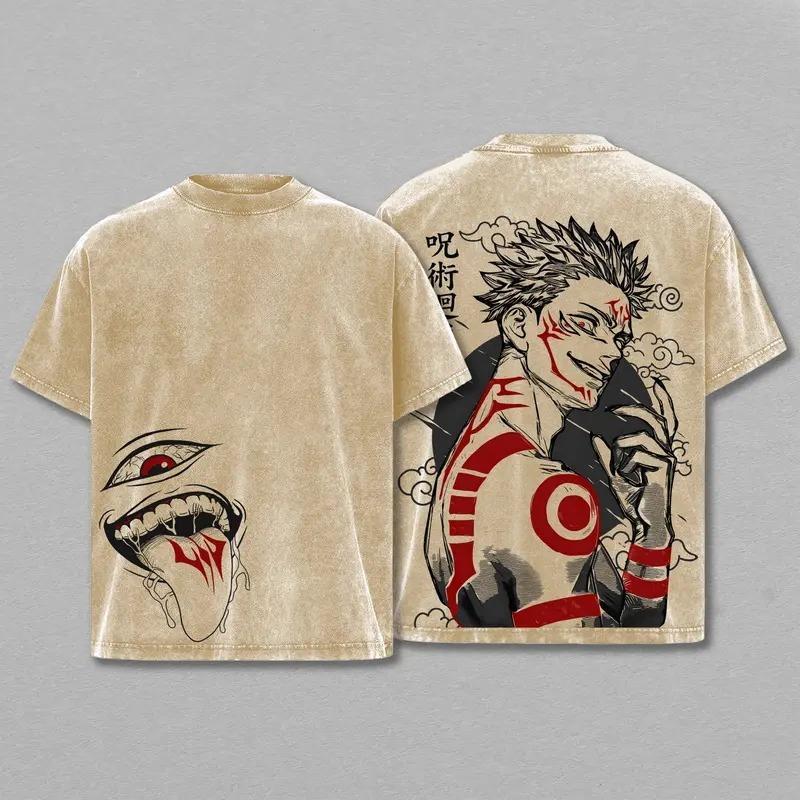 Hot Anime Jujutsu Kaisen Ryomen Sukuna Print T-shirt Men Women Tshirts Casual Cotton Clothing Retro Washed T Shirt Harajuku Tops