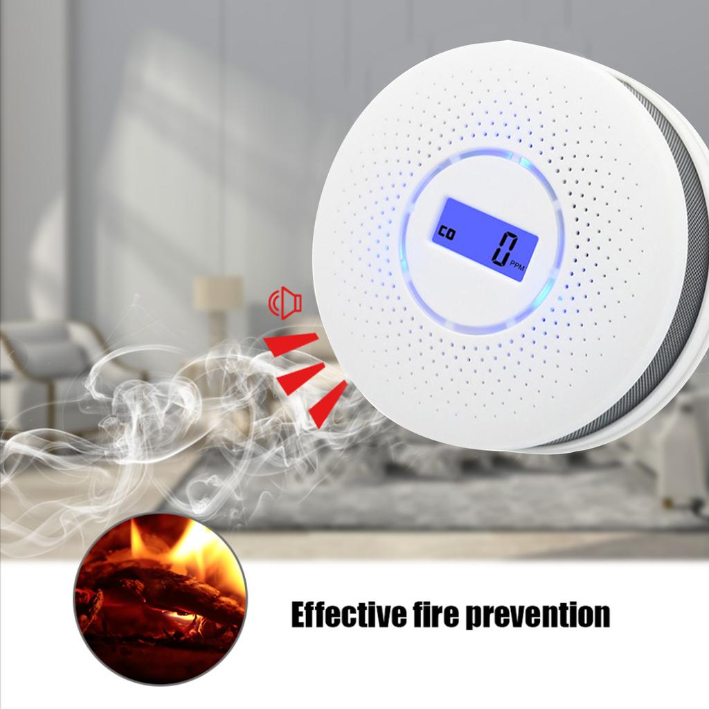 Smoke and Carbon Monoxide Alarm Smoke Detector Carbon Monoxide Detector Powered by Battery with LCD Display Voice Warning