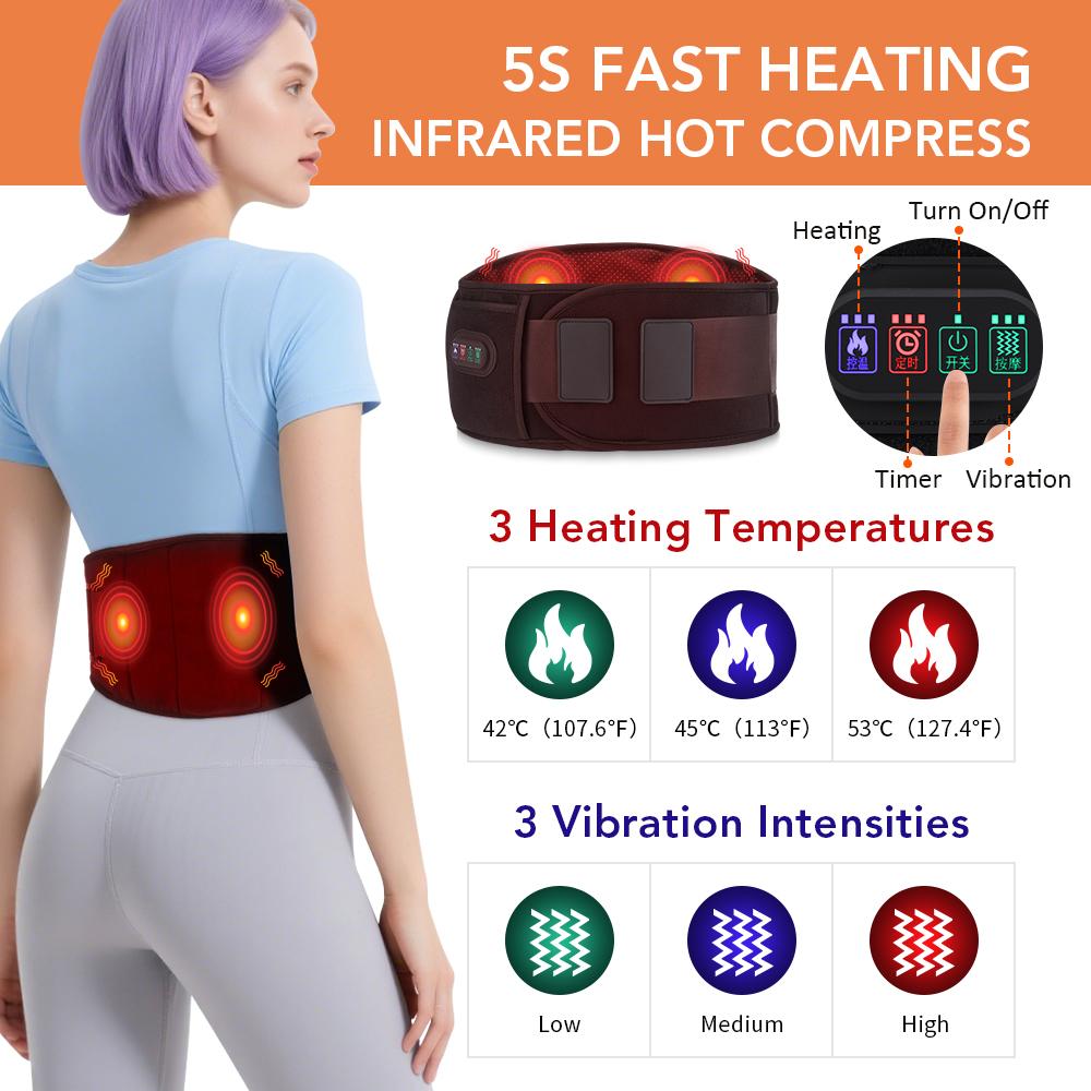 Electric Heating Waist Massager Back Support Belt 3 Levels Red Light Heat Vibration Hot Compress Brace Belt for Back Pain Relief