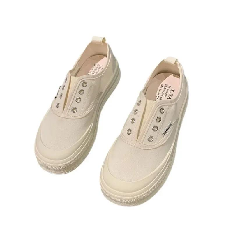 Fashion Women Canvas Flat Shoes Spring and Autumn New Fashion Women Breathable Thick Soled Low Top Tennis Casual Canvas Sneakers