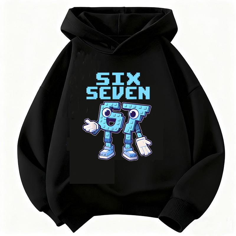 Lustiges Sechs Sieben Italienisches Brainrot 67 Zahlen Grafikdruck Hoodie Junge/Mädchen Langarm Kinder Bequemes Sweatshirt.