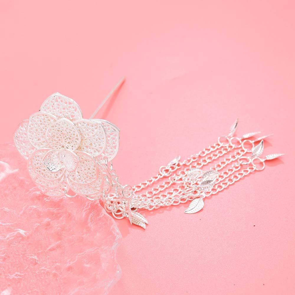 Ethnic Style Thai Metal Flower Hair Fork Silver Rose Hair Sticks  The Water-Sprinkling Festival