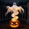 Decorative Lighted Autumn Sculptures Halloween Swirling Ghost Pumpkin Yard Lamp, Spooky Outdoor Holiday Lawn Accents Statue, Warm LED Decoration