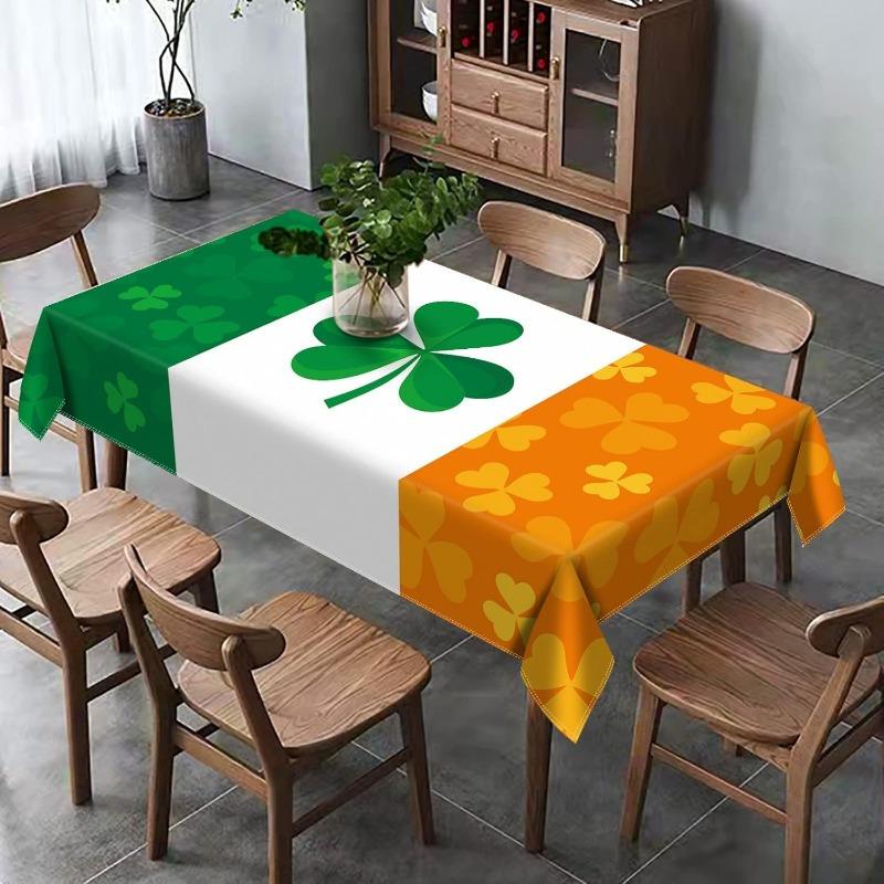 VIKAMA St. Patrick's Day Decorative Tablecloth Lucky Clover Print Rectangle Tablecloth Party Table Decoration Home Table Decor