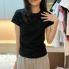 Cotton Shoulder Short Sleeve T-Shirt Women's Summer Casual Versatile Slim Top T-Shirt Black Skinny Basic Bottom Shirt