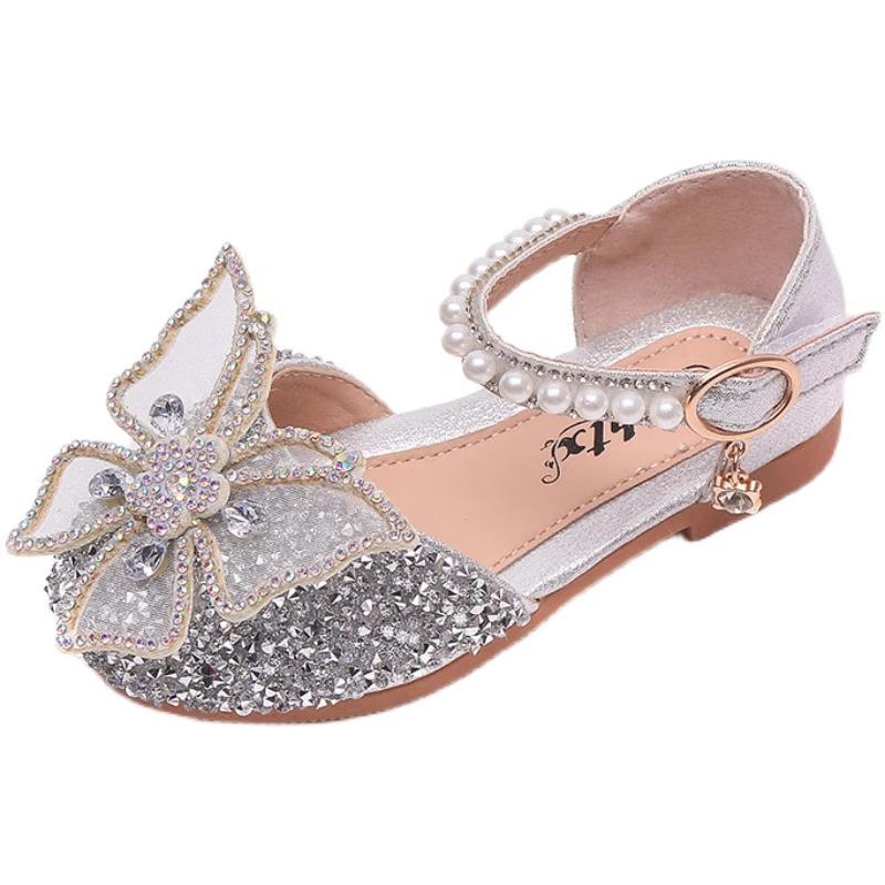 Pantofi Printesa Fete Vara Noua Moda Talpa Moale Cristal Diamante Fundă Sandale Bebeluș La modă Pantofi mici din piele