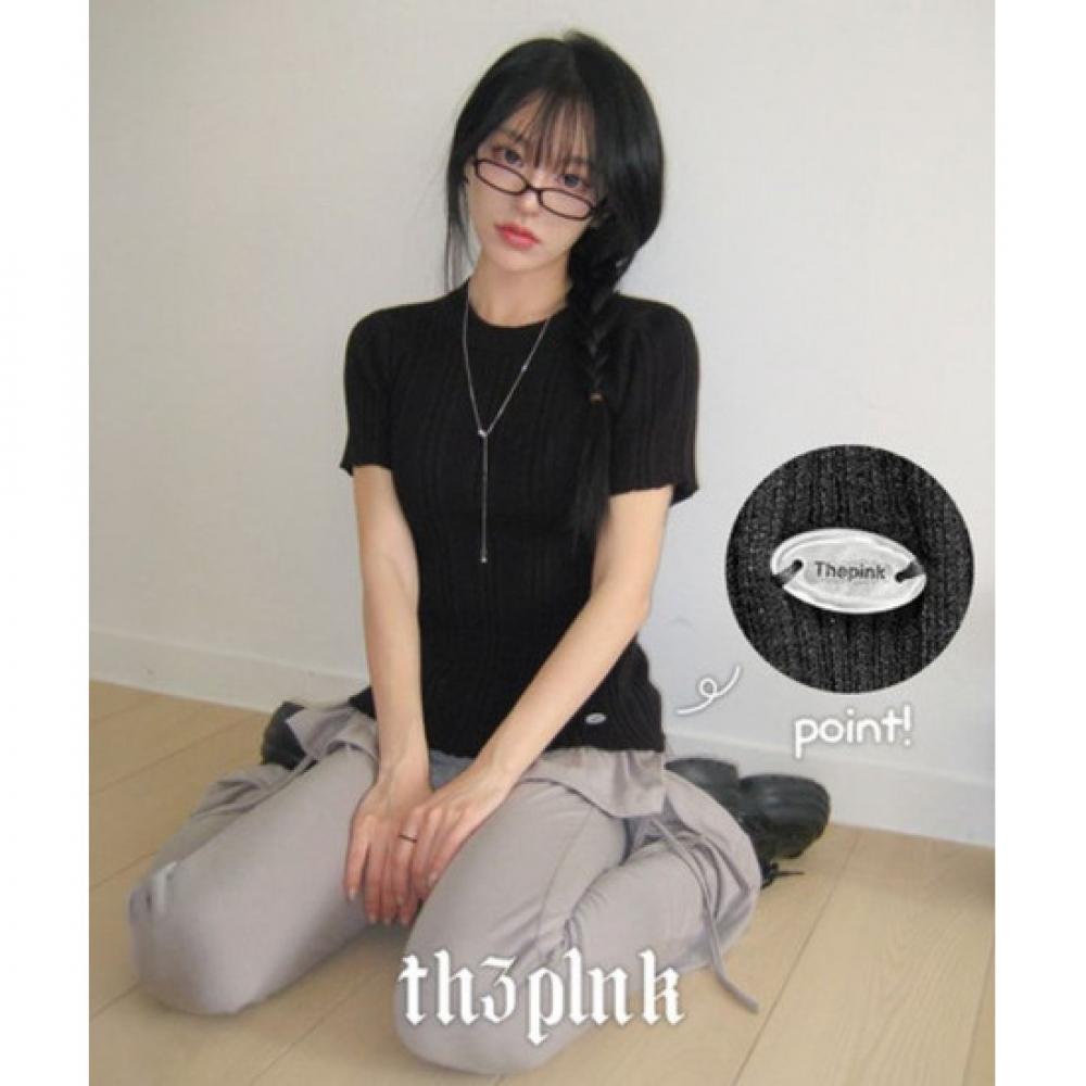 The Pink Slim FiT PendanT Rib KniT ShorT Sleeve T shirT
