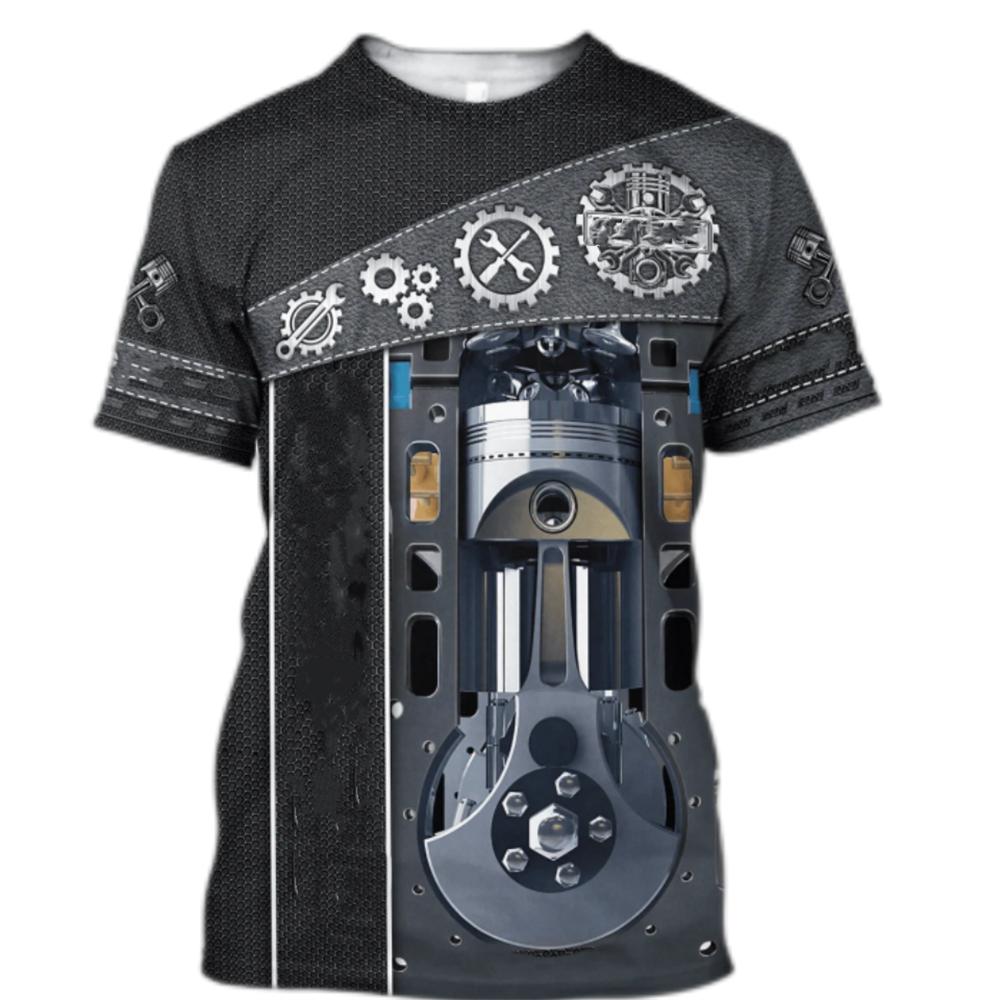 Vintage T-Shirt Mechanic 3D Print Tops 5xl Men T Shirt Summer Clothing Personalized Name Street Casual Sports Oversized Pullover