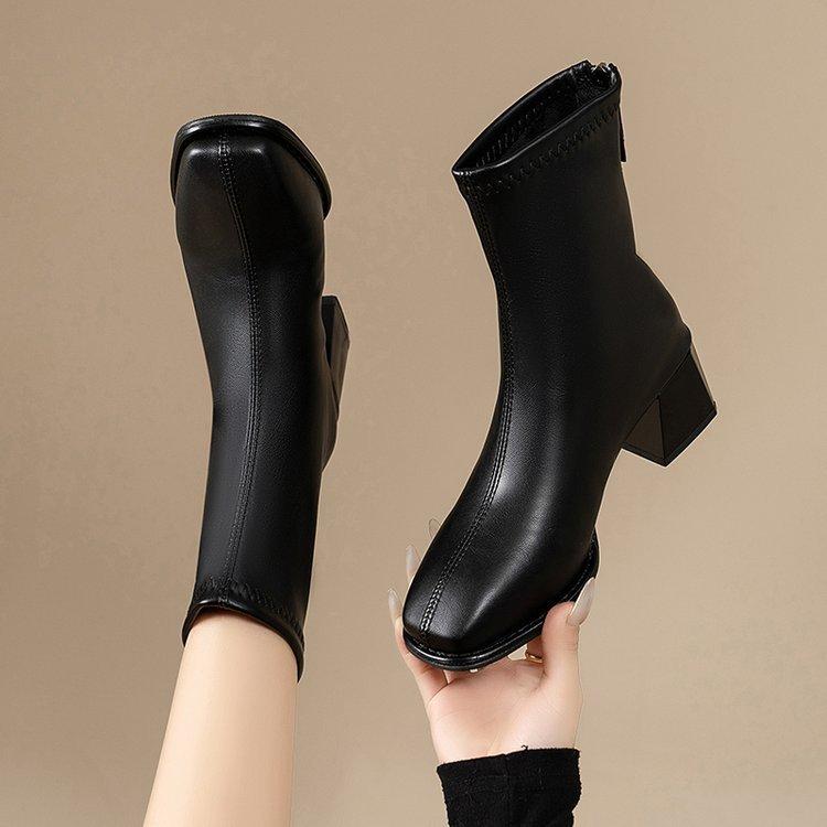 Fashion Elastic Socks Boots Women's Ankle Boots Women's Thick Heel Square Toe Retro Short Boots New Women's Shoes Botas Mujer
