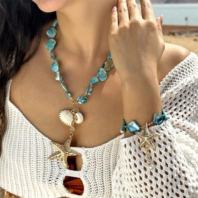 Starfish Shell Bead Necklace With Geometric Shape For Womens Fashion Accessories