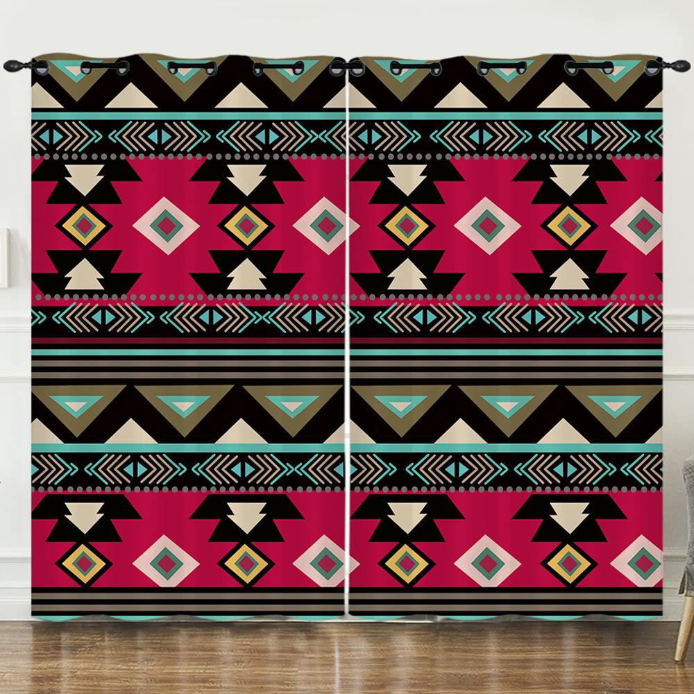 Curtain Ethnic Style 3D Digital Printing Blackout Curtain Punching