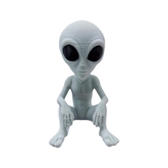 3D Printed Alien Statue, Sci-Fi UFO Alien Sculpture, Funny Sitting Alien Figurine, Creative Ornament for Home Office Desktop Shelf Workstation