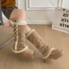 Women's Patchwork Suede Knee High Snow Boots Platform Thick Heel Winter Warm Furry Long Boots